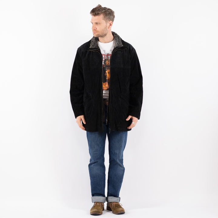 Vintage 90's Men Suede Sherpa Coat in BlackZ1550