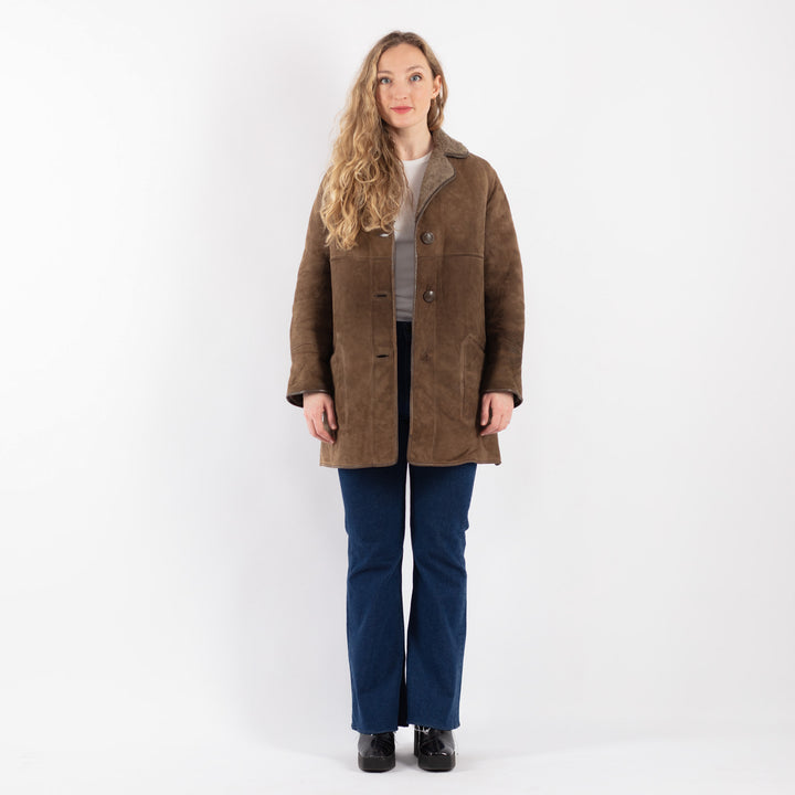 Vintage 80's Women Sheepskin Coat in BeigeV9177