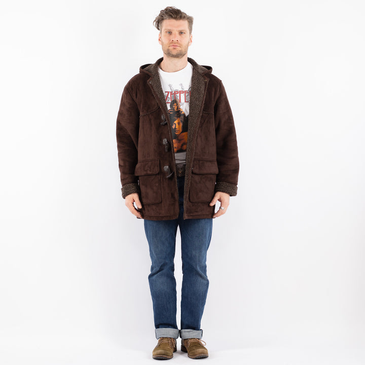Vintage 90's Men Faux Sheepskin Coat in BrownZ1551
