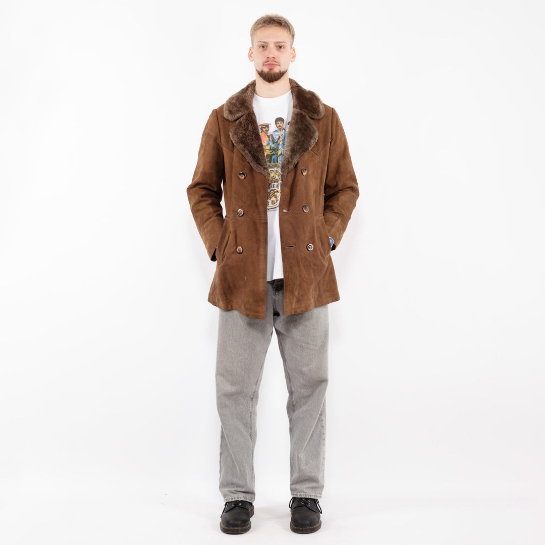 Vintage 70's Men Suede Sherpa Coat in BrownZ2527