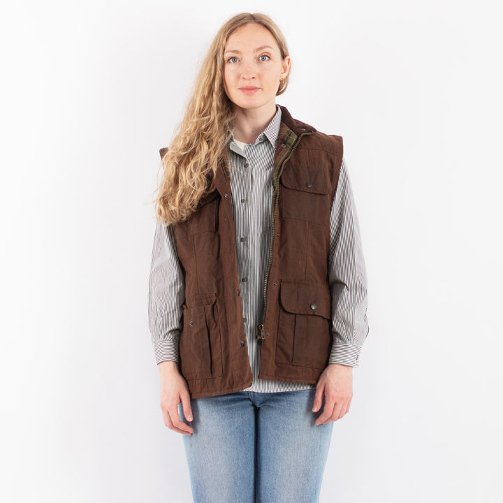 Vintage 90's Women Waxed Cotton Vest in BrownV9522
