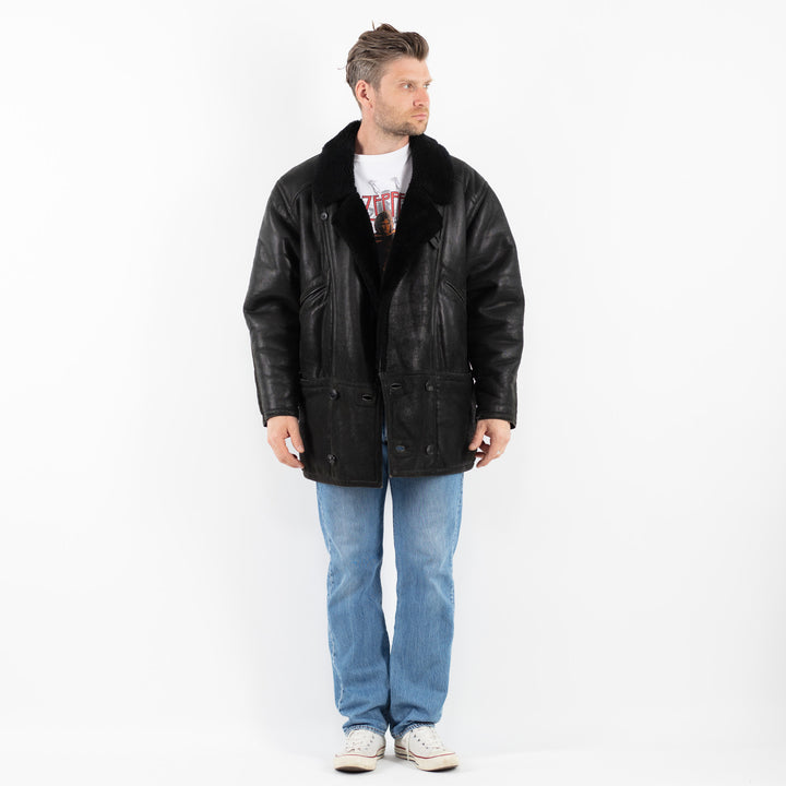 Vintage 90's Men Sheepskin Coat in BlackZ1775
