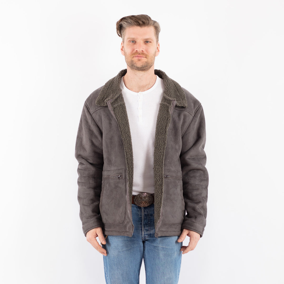 Vintage 00's Men Faux Sheepskin Jacket in GrayZ1443