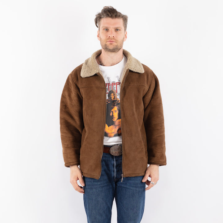 Vintage 90's Men Faux Sheepskin Jacket in BrownZ1552