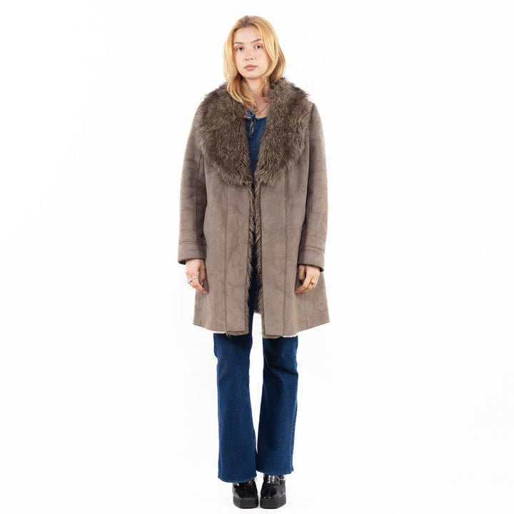 Vintage 00's Women Faux Sheepskin Coat in GrayA0121