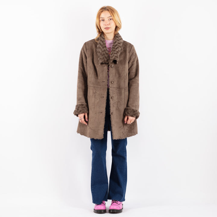Vintage 90's Women Faux Sheepskin Coat in BeigeV9584