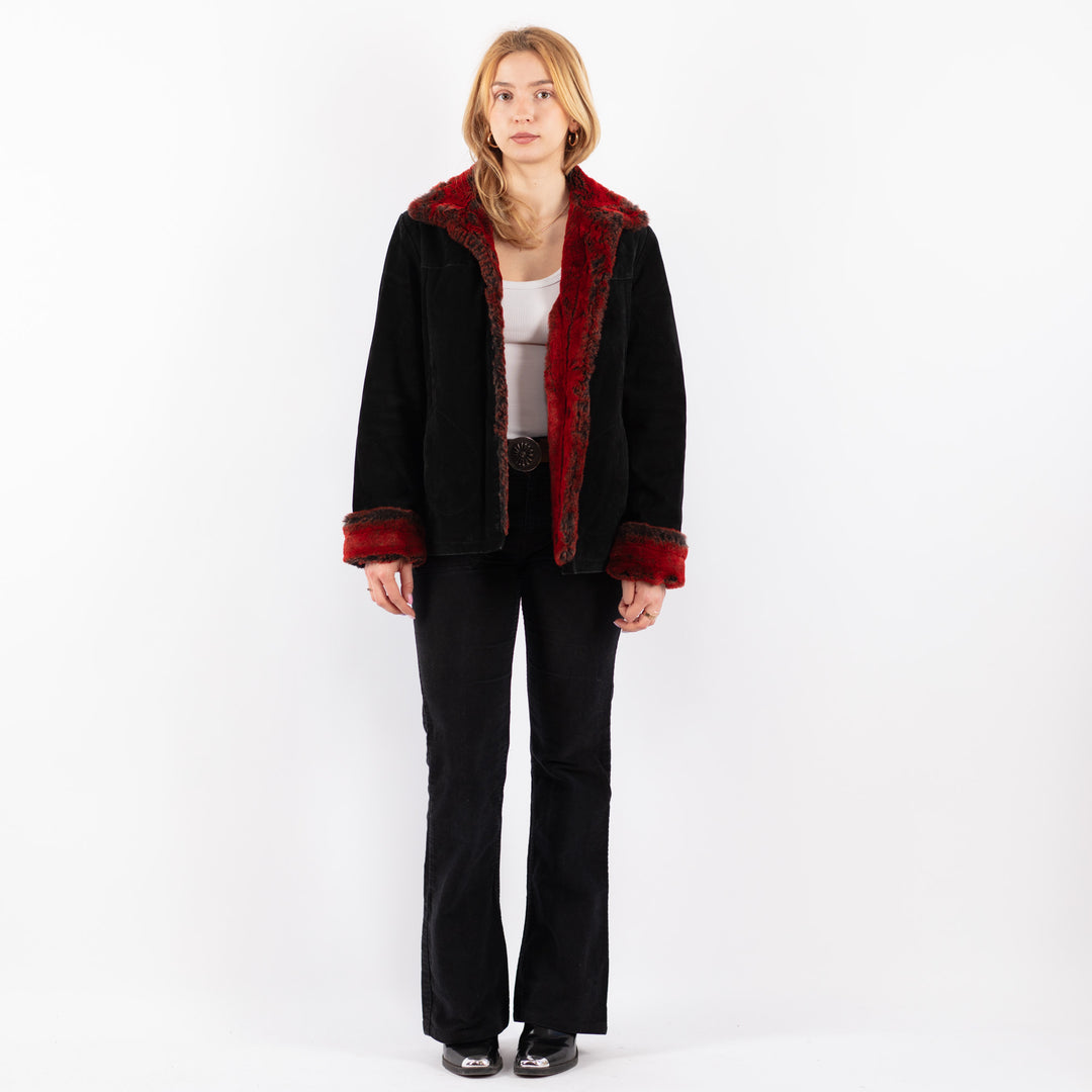 Vintage 90's Women Suede Sherpa Jacket in BlackV9685