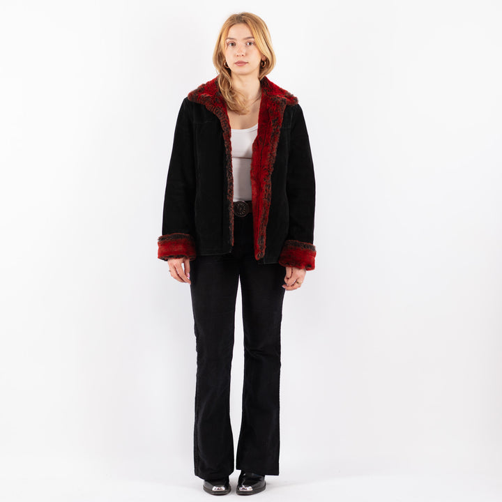Vintage 90's Women Suede Sherpa Jacket in BlackV9685