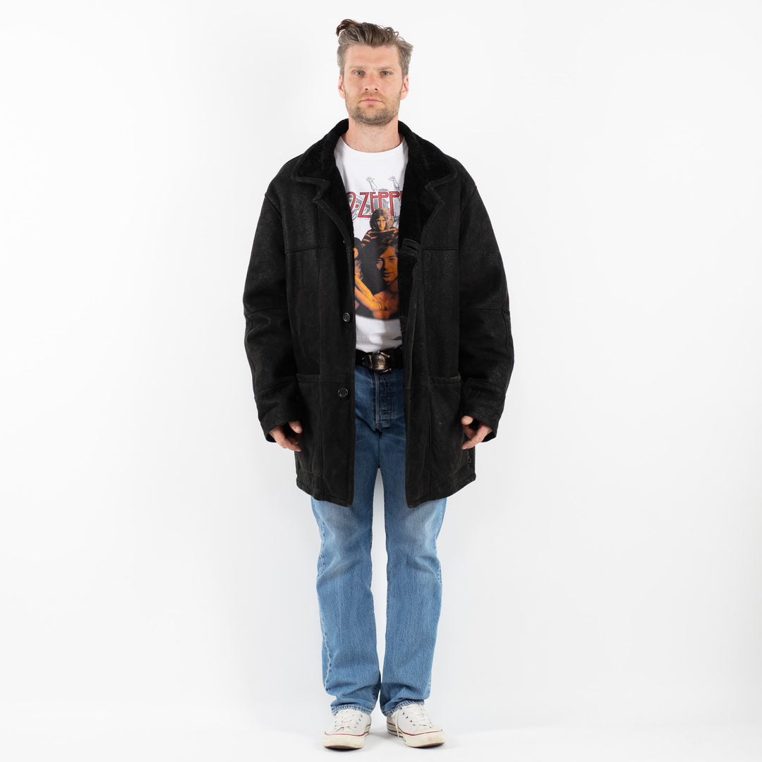 Vintage 90's Men Sheepskin Coat in BlackZ1777