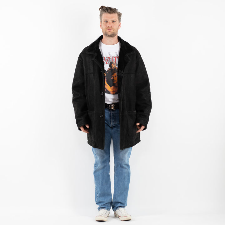 Vintage 90's Men Sheepskin Coat in BlackZ1777