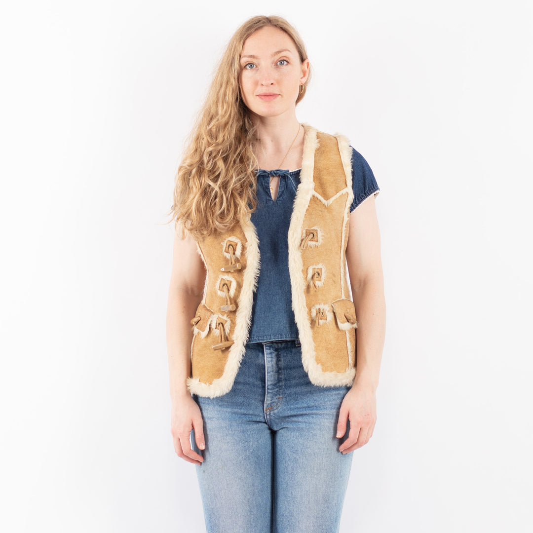 Vintage 00's Women Faux Sheepskin Vest in BeigeV9524