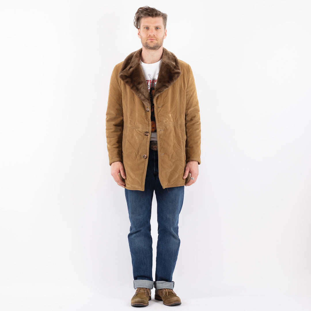 Vintage 90's Men Faux Sheepskin Coat in BeigeZ1553