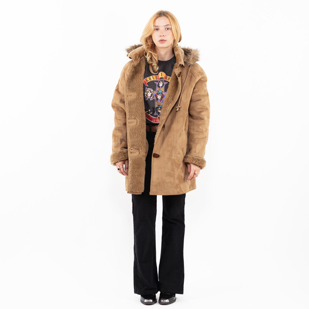 Vintage 90's Women Faux Sheepskin Coat in BeigeA0227
