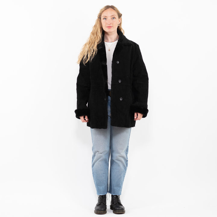 Vintage 00's Women Suede Sherpa Coat in BlackA0333