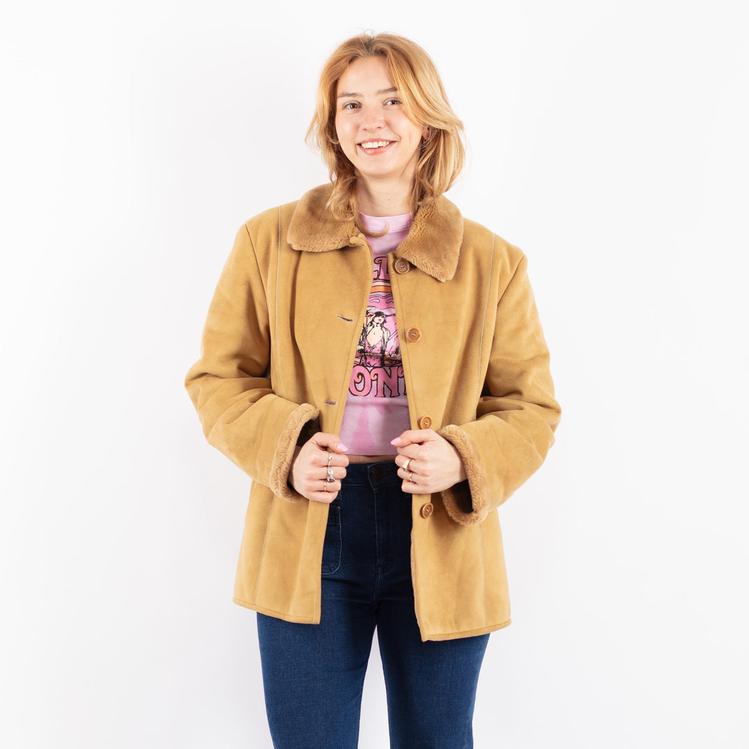 Vintage 90's Women Faux Sheepskin Jacket in BeigeV9585