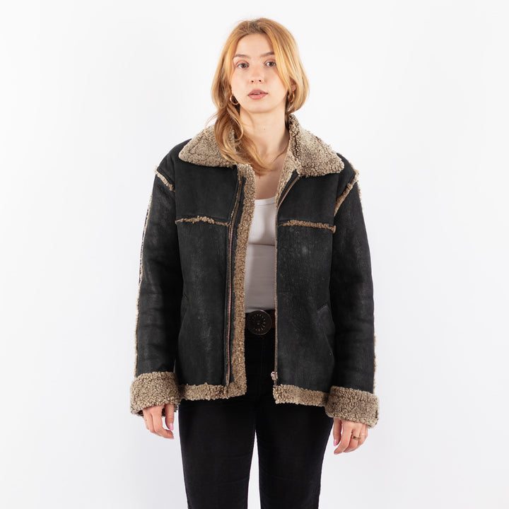 Vintage 90's Women Sheepskin Jacket in BlackV9686