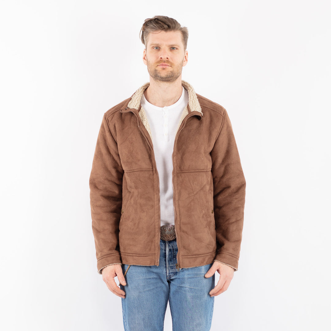 Vintage 00's Men Faux Sheepskin Jacket in BrownZ1445