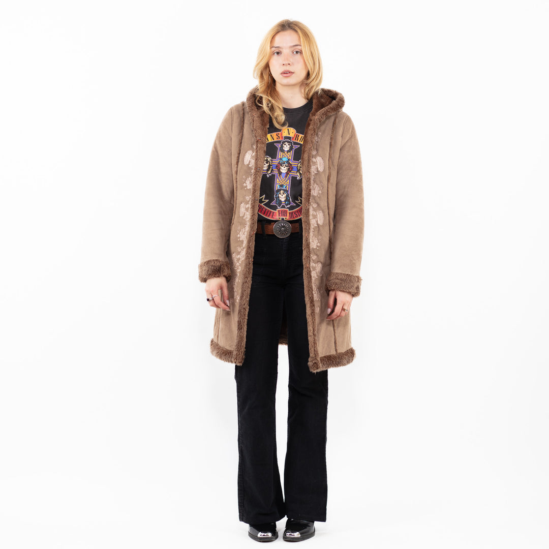 Vintage 00's Women Faux Sheepskin Coat in BeigeA0229