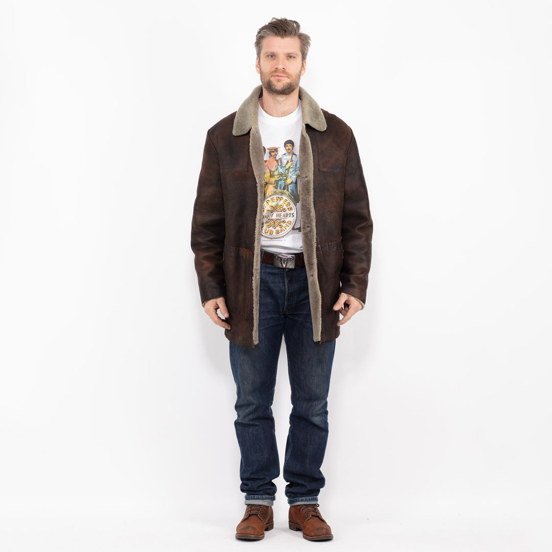 Vintage 90's Men Sheepskin Coat in BrownZ2733