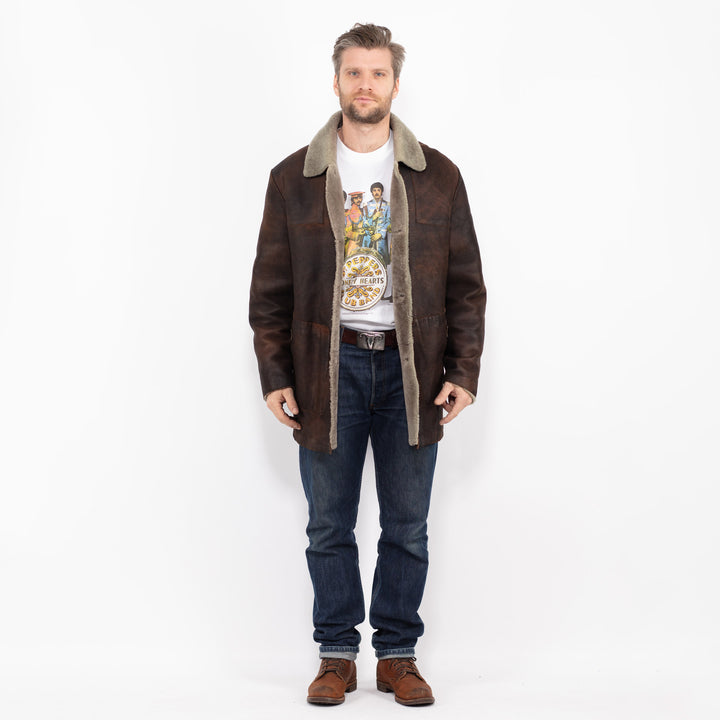 Vintage 90's Men Sheepskin Coat in BrownZ2733