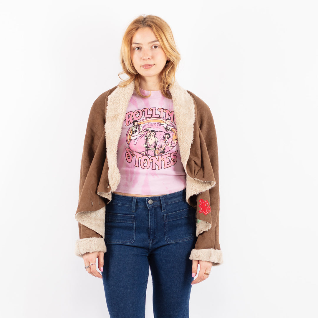 Vintage 00's Women Faux Sheepskin Jacket in BrownV9586
