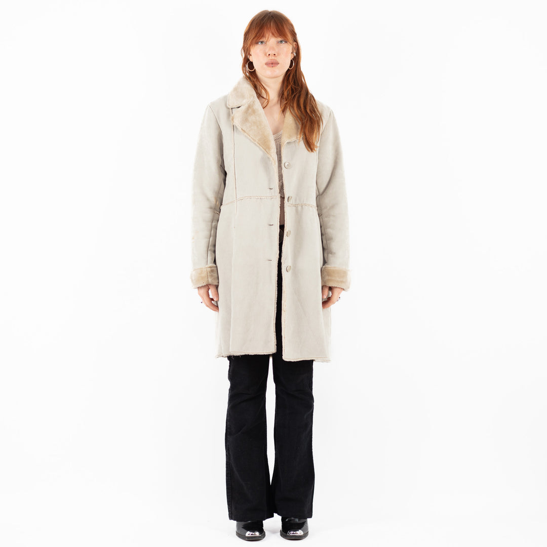 Vintage 00's Women Faux Sheepskin Coat in BeigeV9831