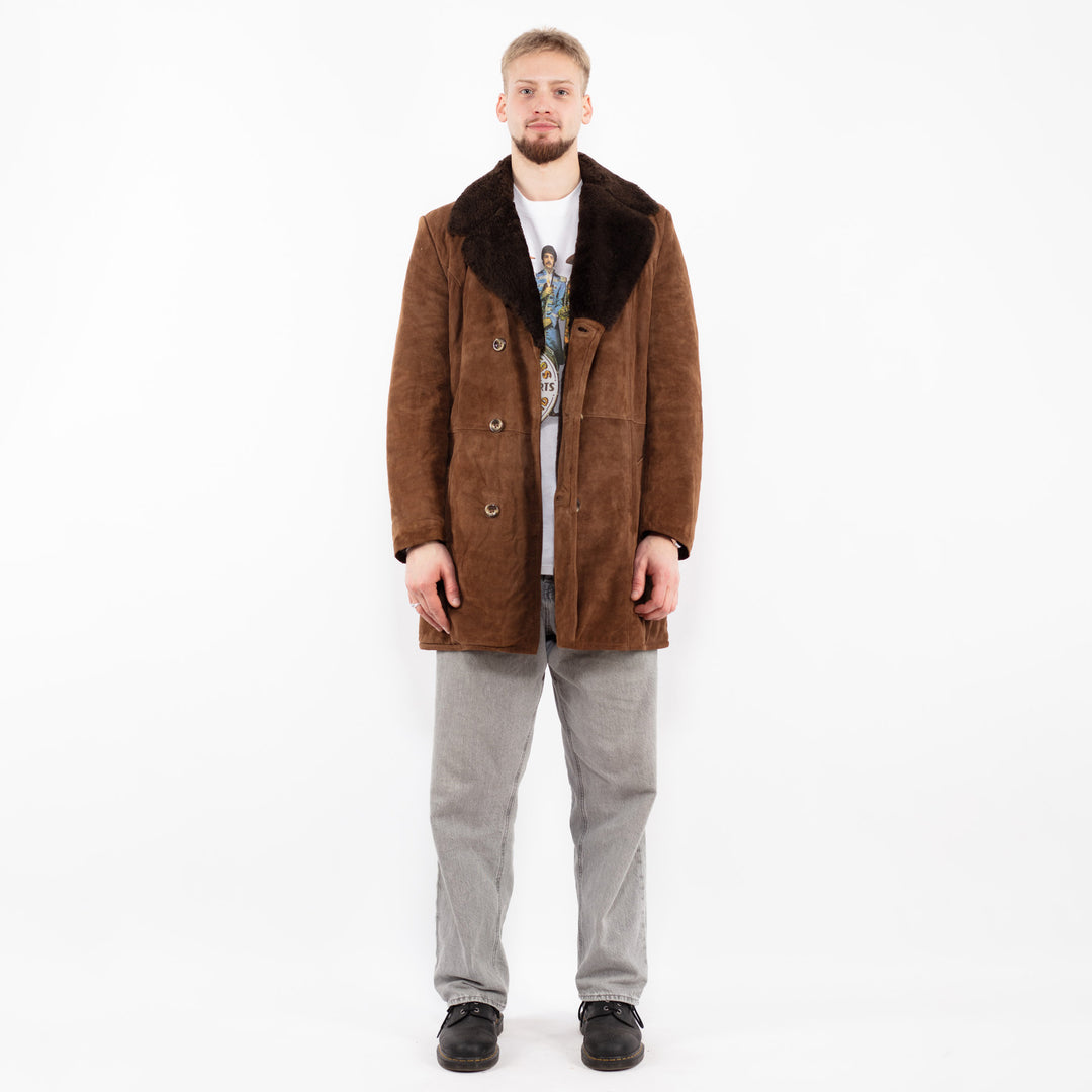 Vintage 70's Men Suede Sherpa Coat in Brown