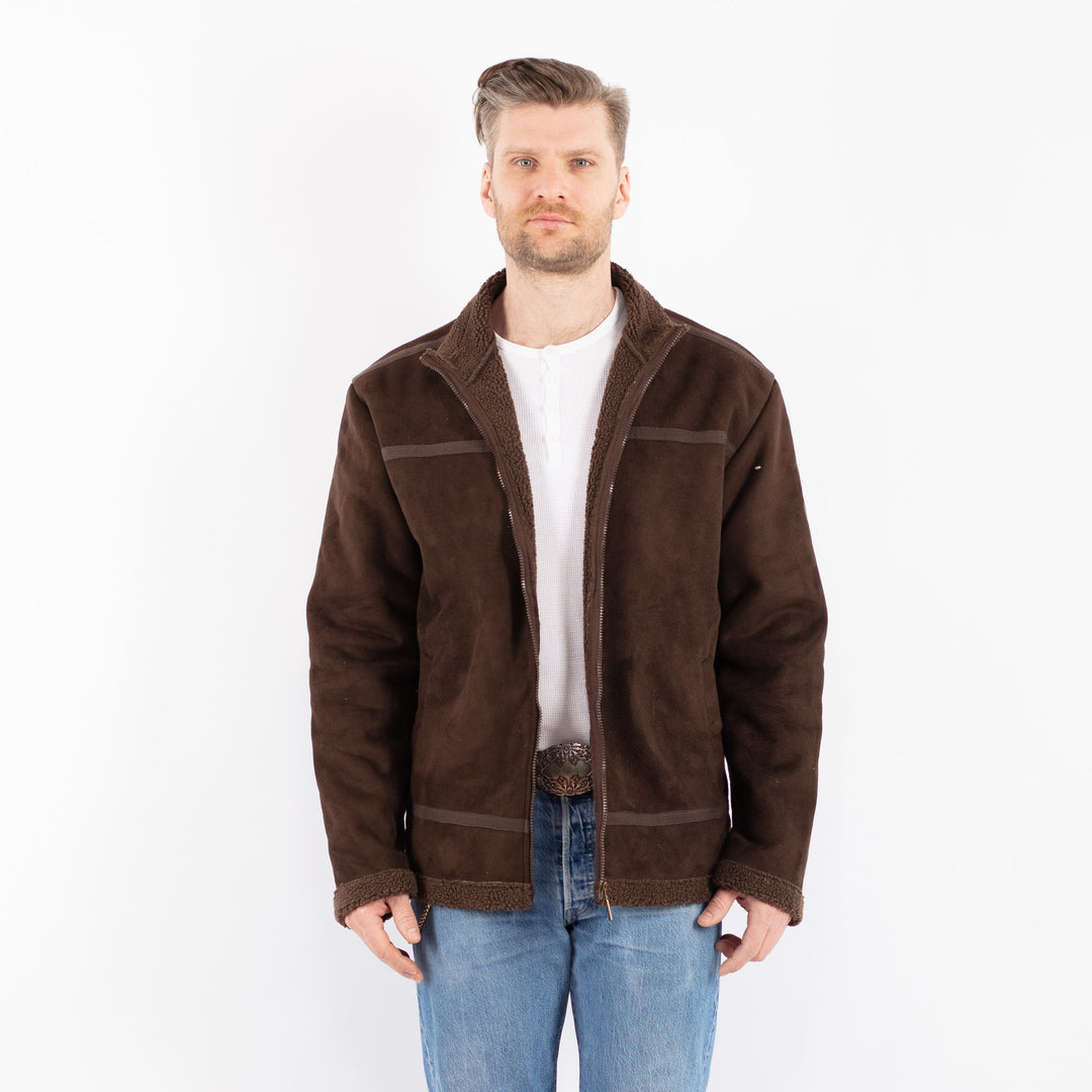 Vintage 00's Men Faux Sheepskin Jacket in BrownZ1446