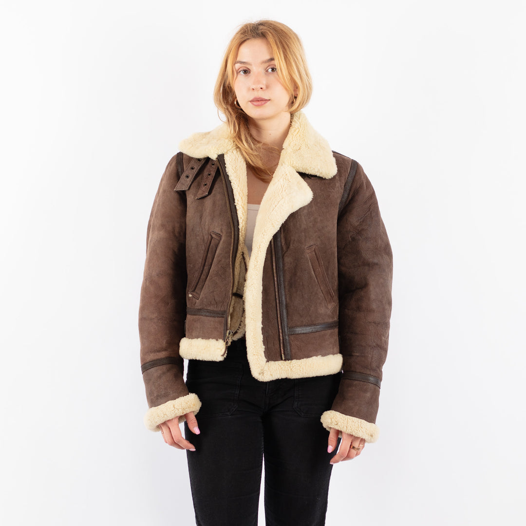 Vintage 90's Women Sheepskin Jacket in BrownV9688