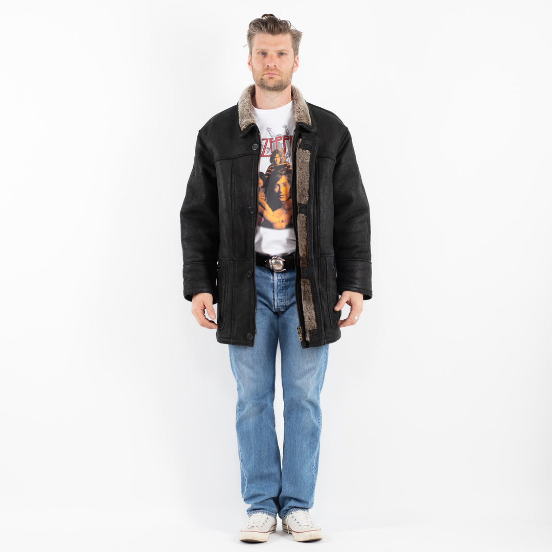 Vintage 90's Men Sheepskin Coat in BlackZ1783