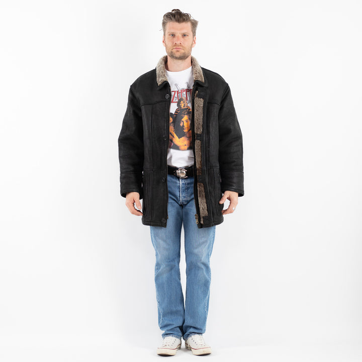 Vintage 90's Men Sheepskin Coat in BlackZ1783
