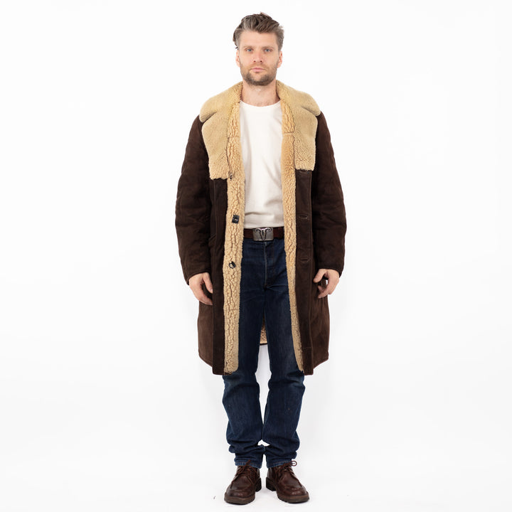 Vintage 70's Men Oversized Sheepskin Coat in Brown