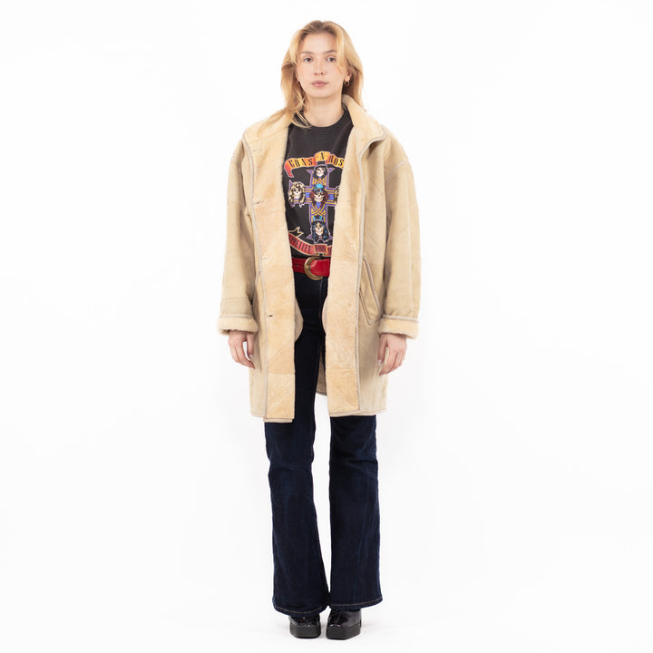 Vintage 90's Women Sheepskin Coat in BeigeA1169