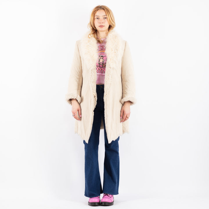 Vintage 90's Women Faux Sheepskin Coat in BeigeV9588