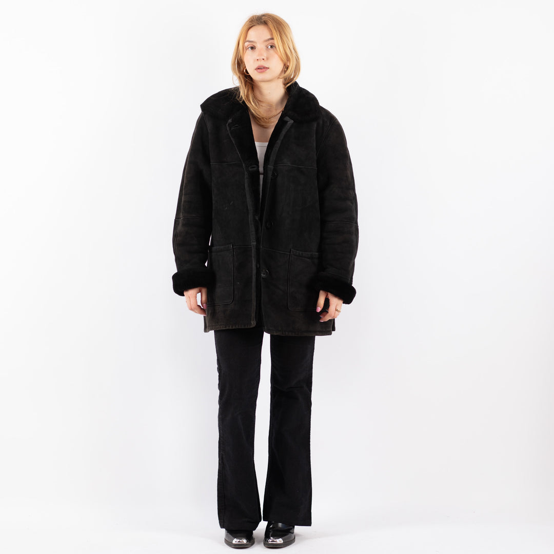 Vintage 90's Women Sheepskin Coat in BlackV9689