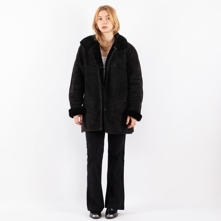 Vintage 90's Women Sheepskin Coat in BlackV9689