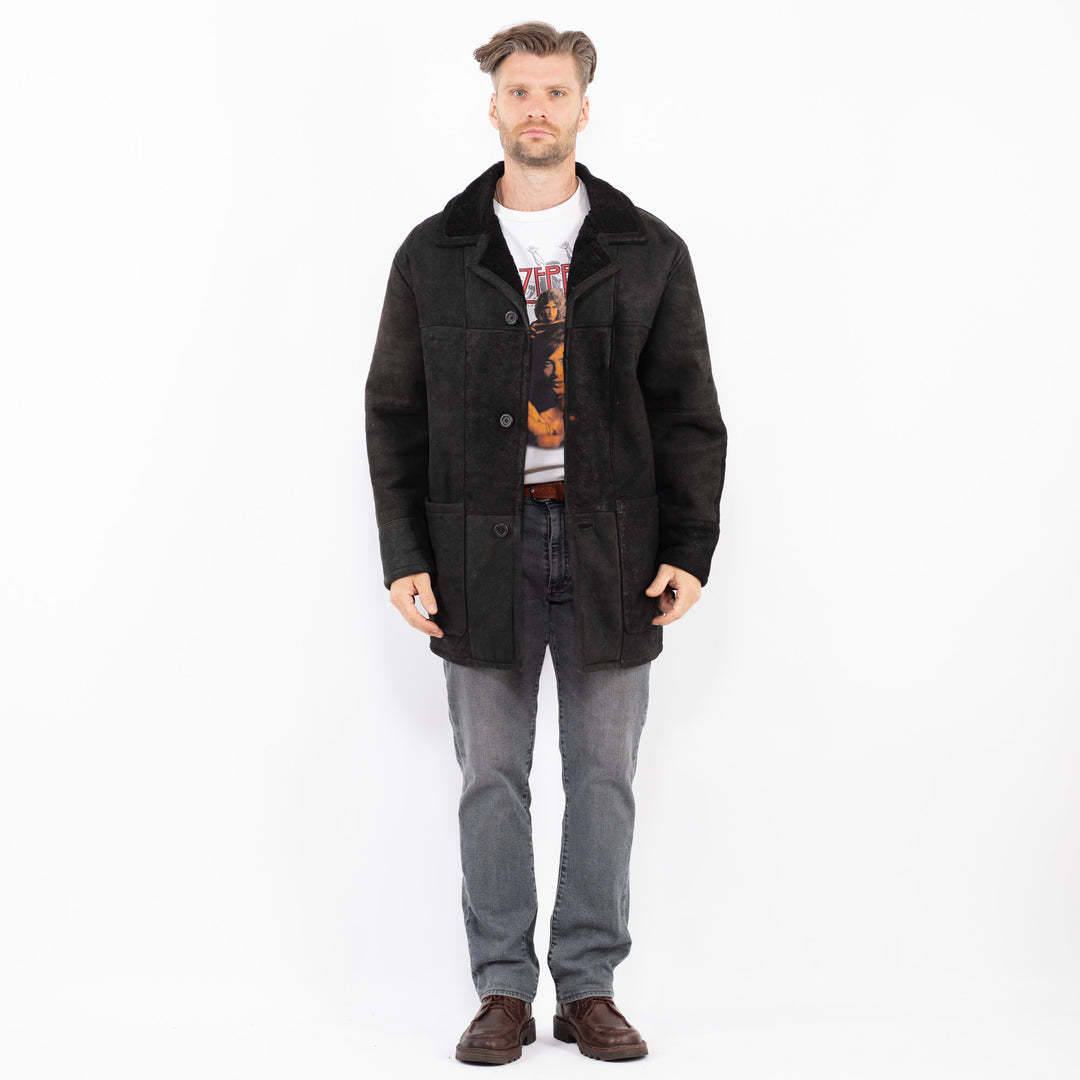 Vintage 90's Men Sheepskin Coat in BlackZ2131