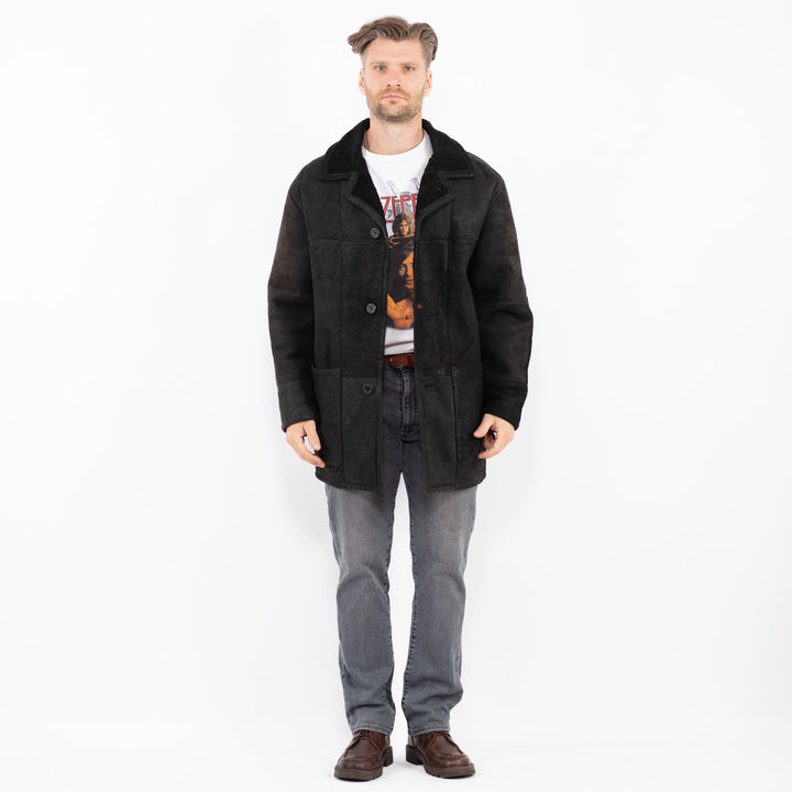 Vintage 90's Men Sheepskin Coat in BlackZ2131