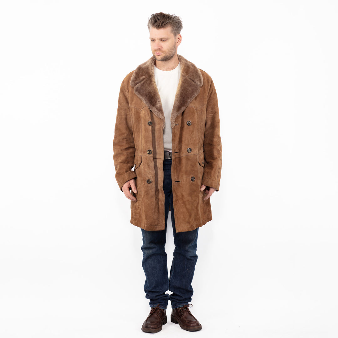 Vintage 70's Men Suede Sherpa Coat in BrownZ2591