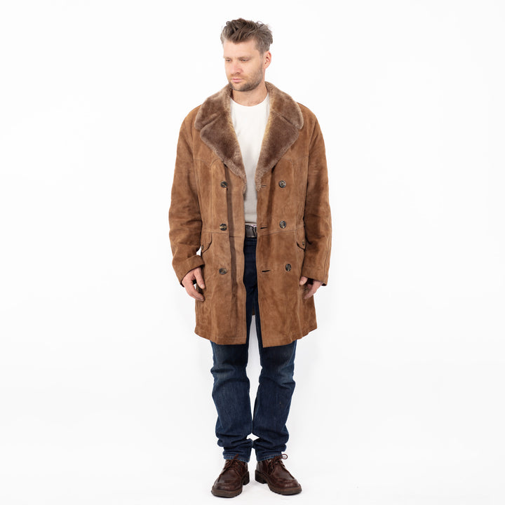 Vintage 70's Men Suede Sherpa Coat in BrownZ2591