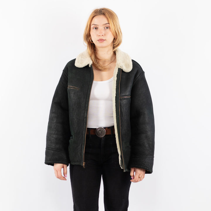 Vintage 90's Women Sheepskin Jacket in BlackV9690