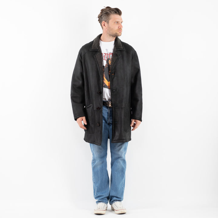 Vintage 90's Men Sheepskin Coat in BlackZ1786