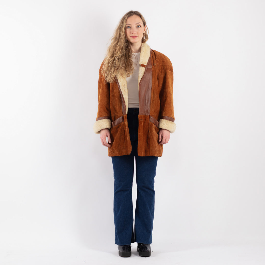 Vintage 80's Women Suede Coat in BrownV9184