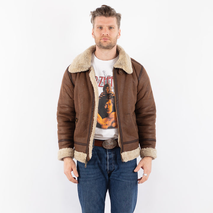 Vintage 00's Men Faux Sheepskin Jacket in BrownZ1558