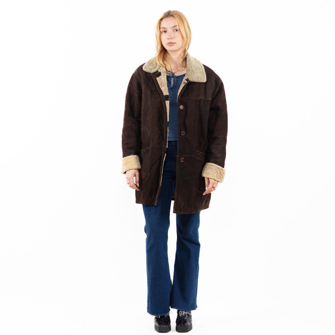 Vintage 90's Women Sheepskin Coat in BrownA0133
