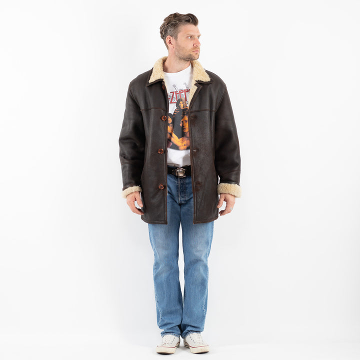 Vintage 00's Men Sheepskin Coat in BrownZ1789