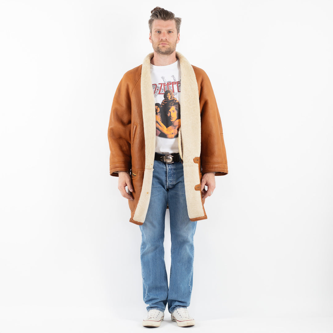 Vintage 90's Men Sheepskin Coat in BrownZ1790