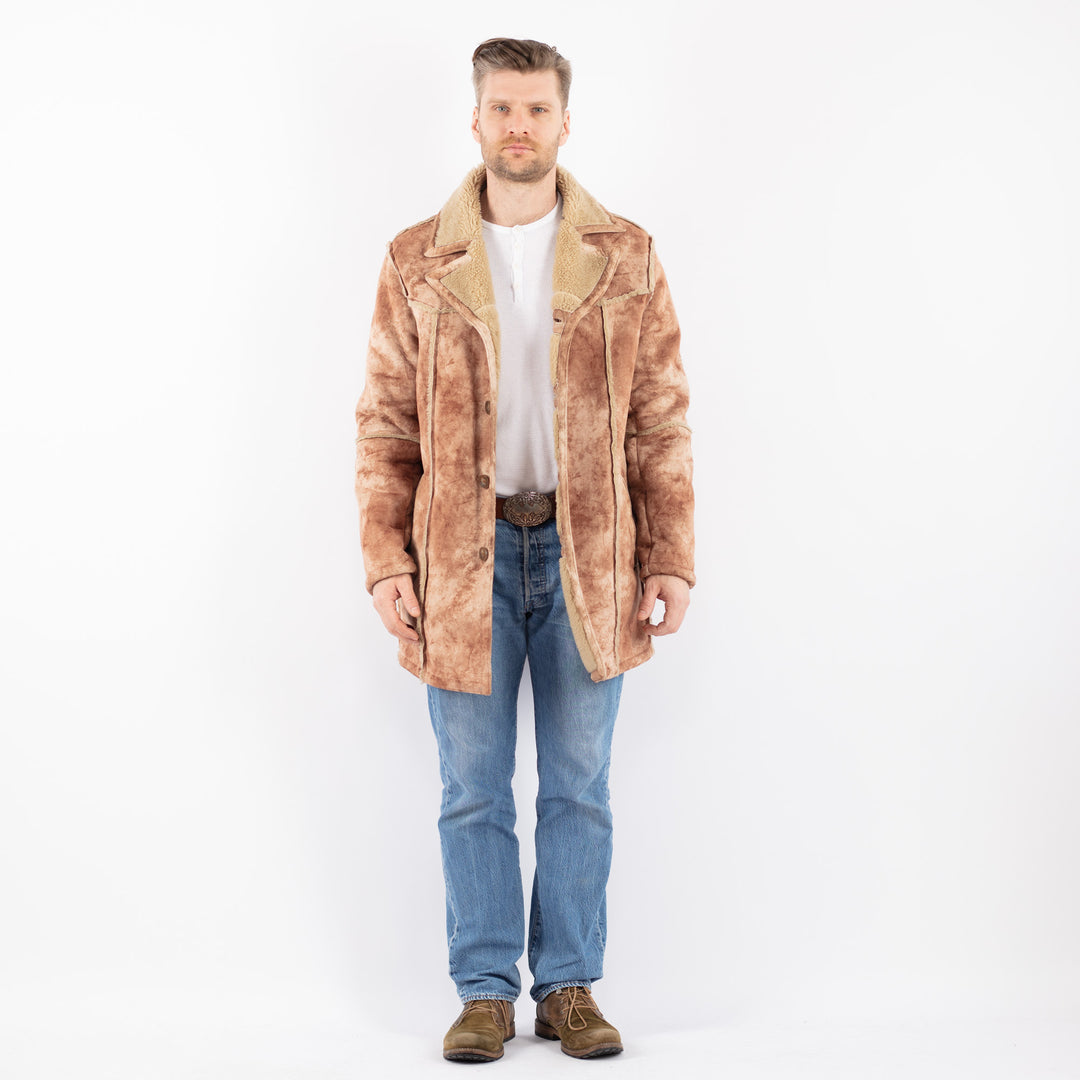 Vintage 00's Men Faux Sheepskin Coat in BeigeZ1451