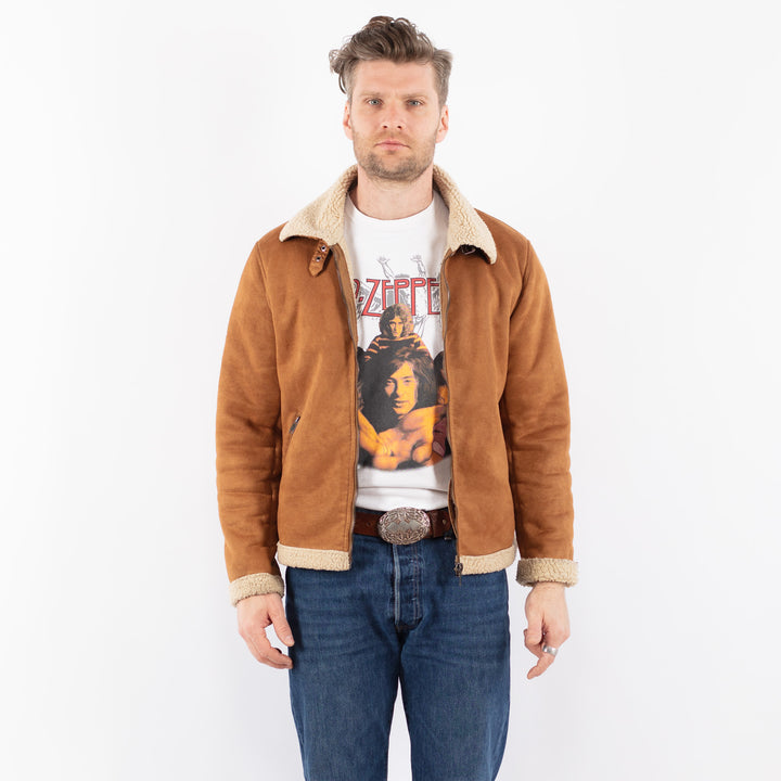 Vintage 00's Men Faux Sheepskin Jacket in BrownZ1559