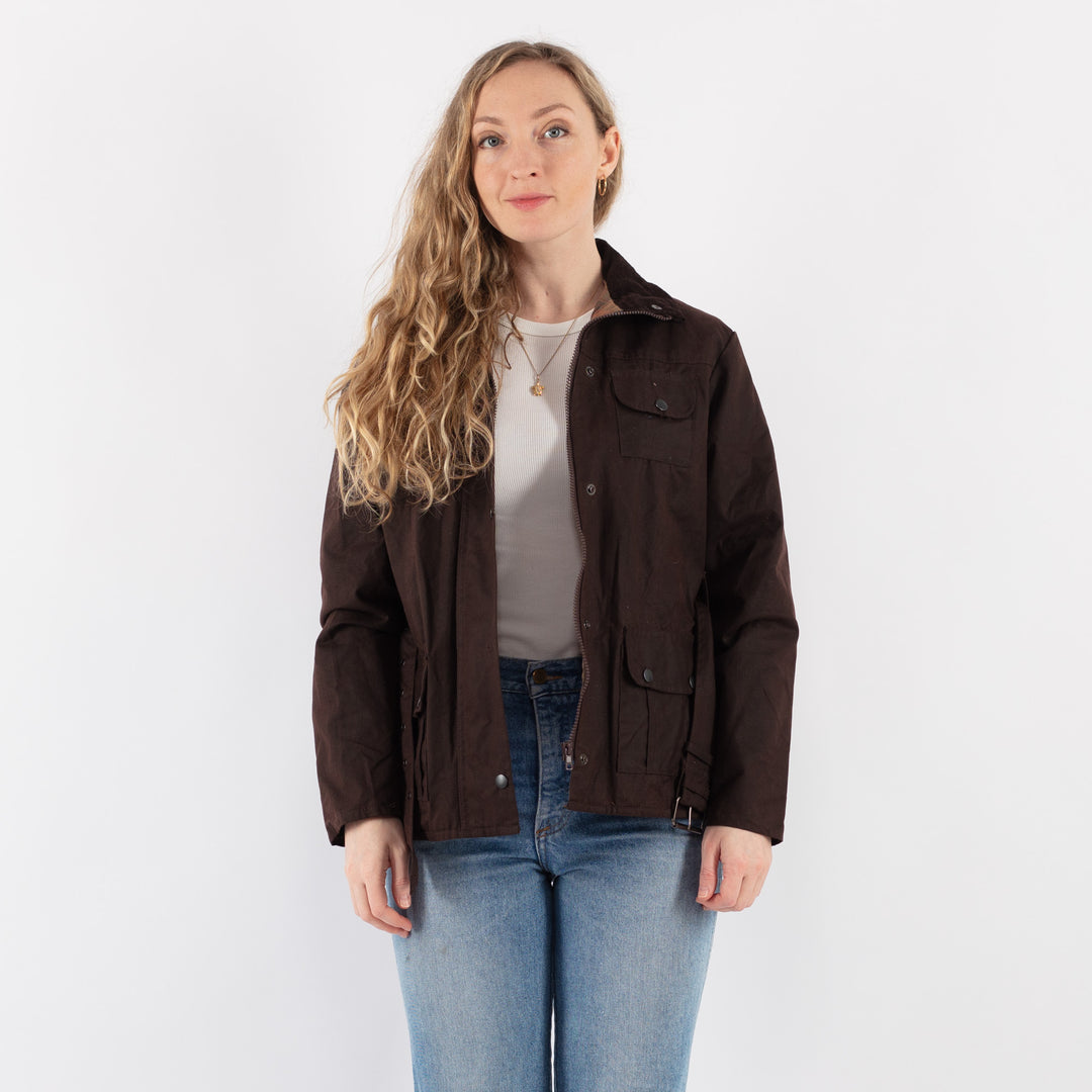 Vintage 90's Women Waxed Cotton Jacket in Brown